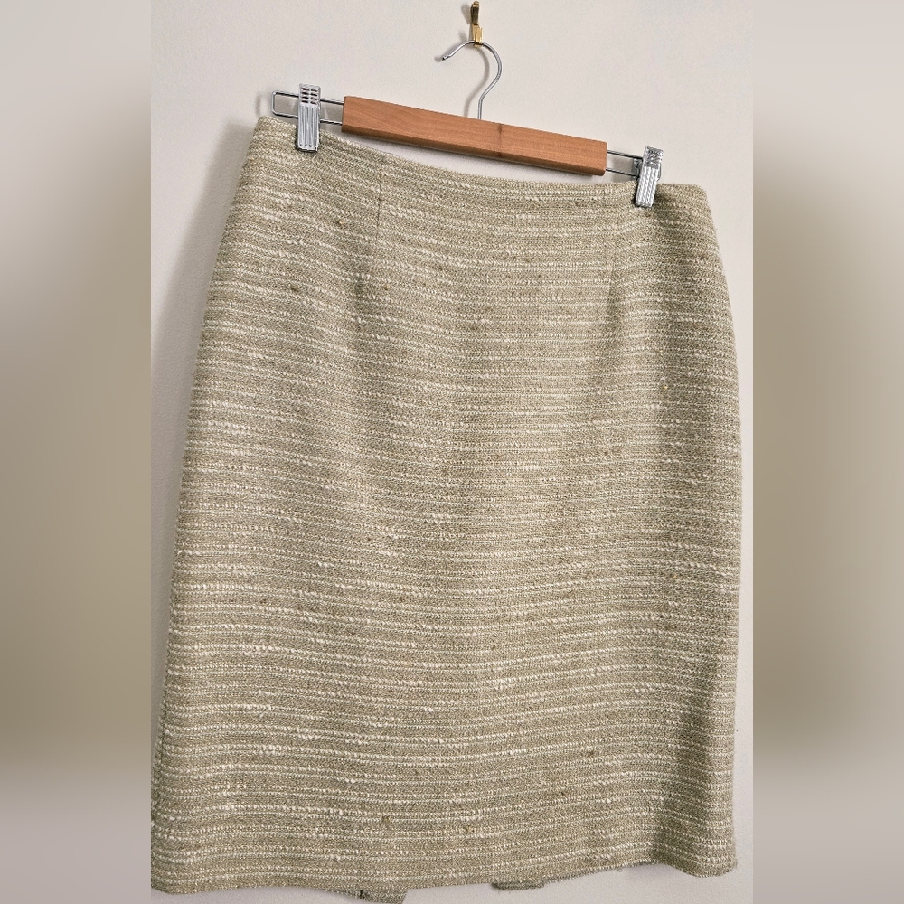 Worth Beige Tweed Pencil Skirt